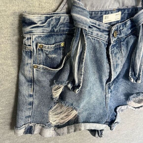 Zara Distressed Blue Denim Shortalls Size 6 Shorts Overalls Vintage Collection - Picture 4 of 13